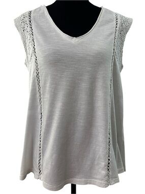 Sundance Crochet Eyelet Sleeveless V-Neck Tank White Summer Clean Boho Sz Small